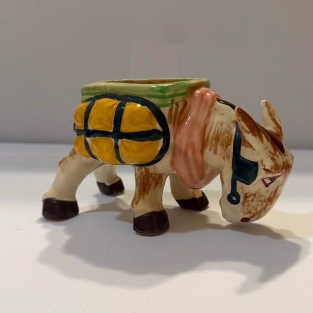 Vintage 1950s Mid Century Ceramic Donkey Kitsch Hand Painted Japan Pottery